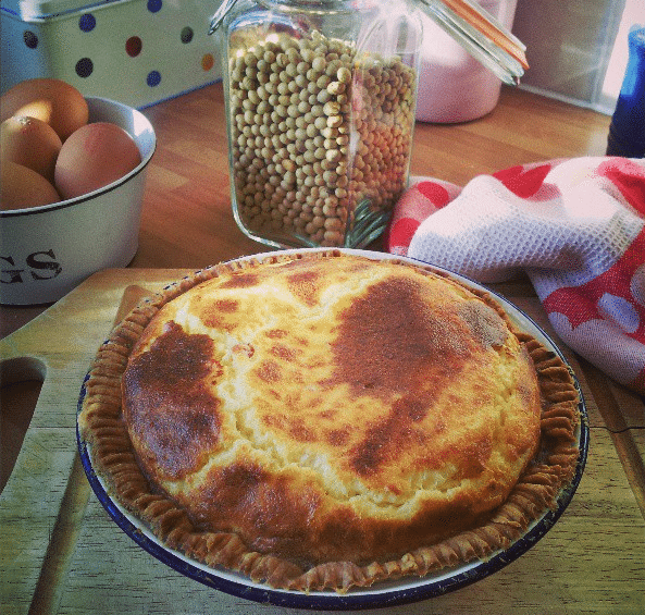 Souffléed egg and bacon tart