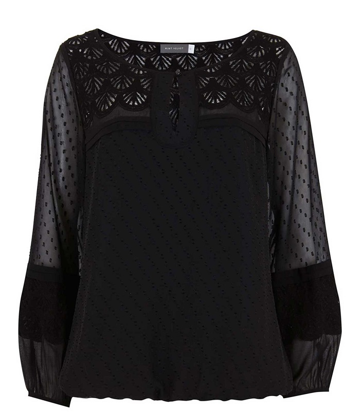 Mint Velvet black lace scalloped blouse