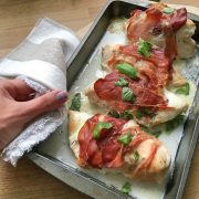 Mozzarella and basil stuffed chicken with Parma ham