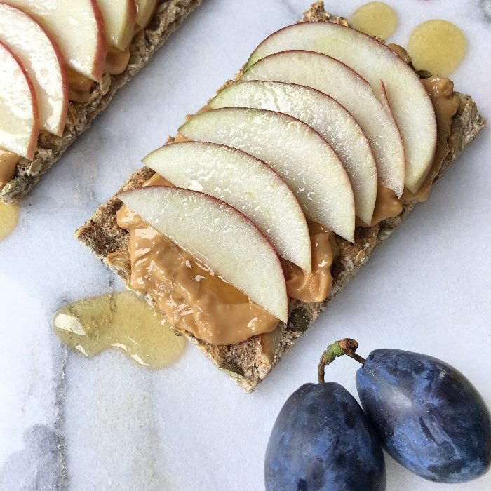New Ryvita Lunch Packs with peanut butter, sweet red apple and a drizzle of honey