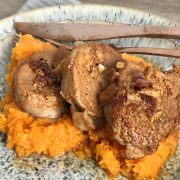 Honey and mustard glazed pork medallions