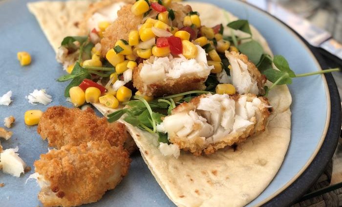 Easy fish tacos with corn salsa