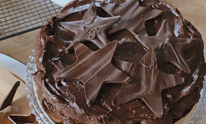 Charlies chocolate fudge cake with dark chocolate ganache